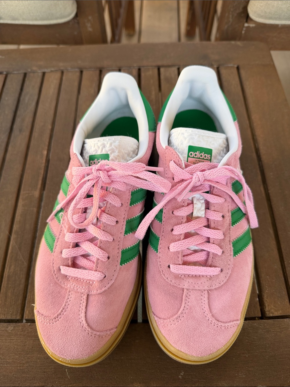 adidas Pink Suede Sneakers with Green Stripes - Picture 2 of 4